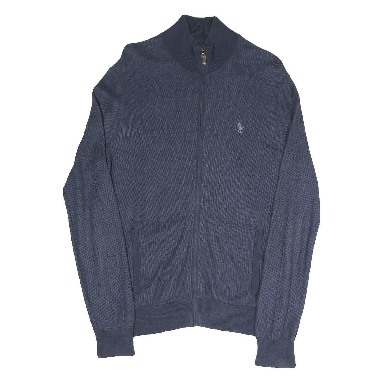 POLO RALPH LAUREN Mens Blue Plain Full Zip Plain Crew Knit S Jumper Cotton Blend