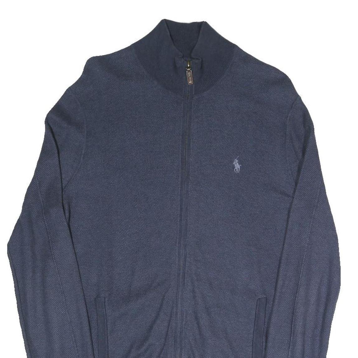 POLO RALPH LAUREN Mens Blue Plain Full Zip Plain Crew Knit S Jumper Cotton Blend