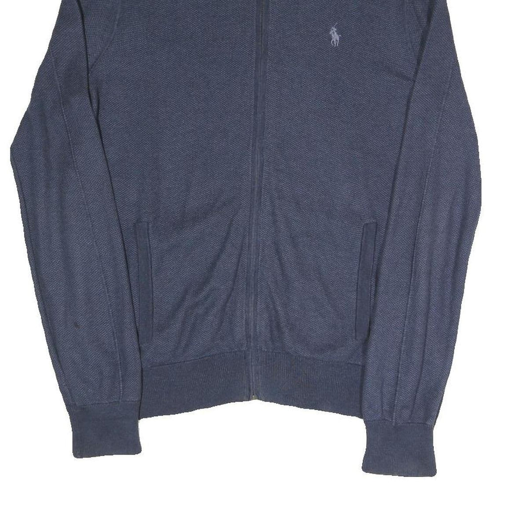 POLO RALPH LAUREN Mens Blue Plain Full Zip Plain Crew Knit S Jumper Cotton Blend