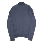 POLO RALPH LAUREN Mens Blue Plain Full Zip Plain Crew Knit S Jumper Cotton Blend