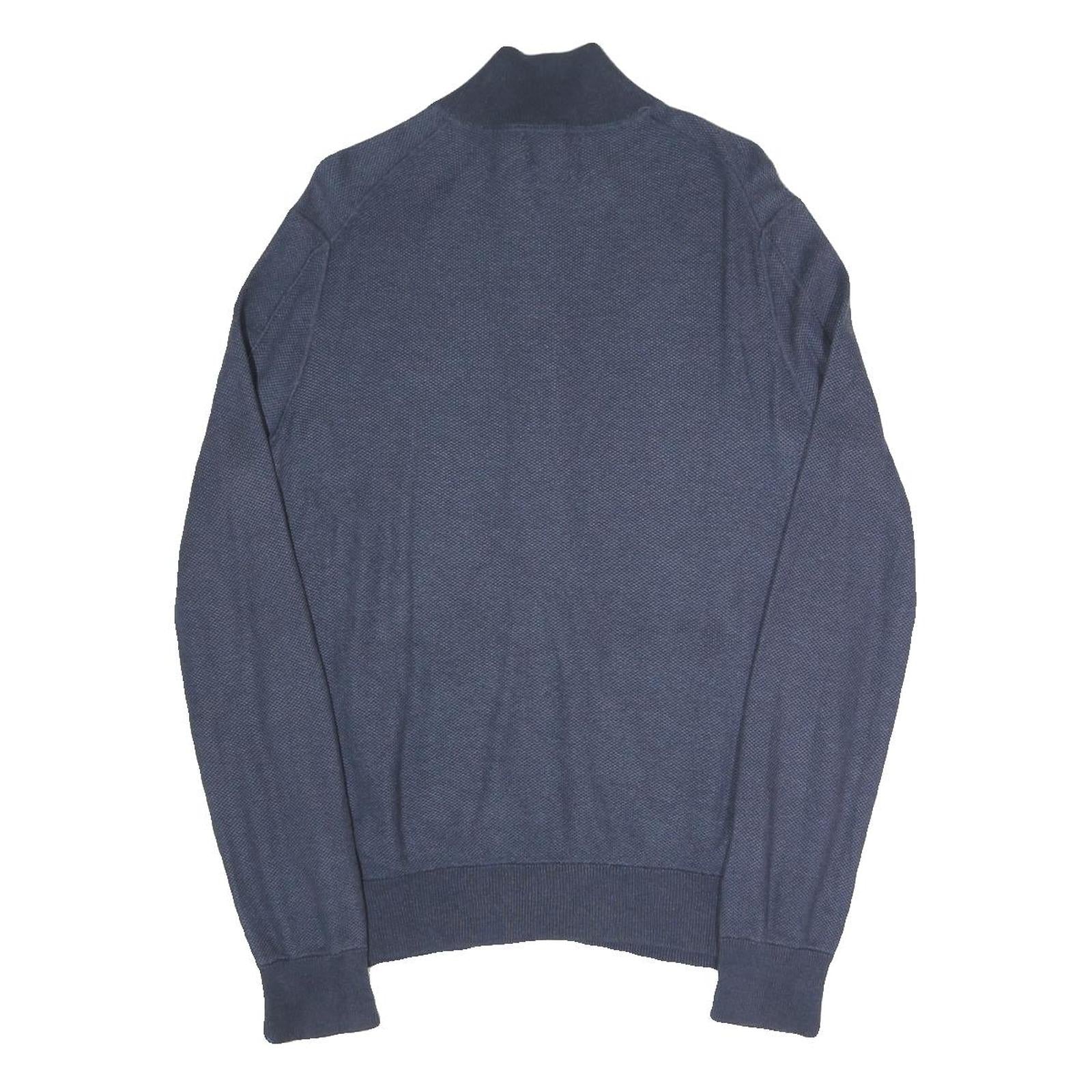 POLO RALPH LAUREN Mens Blue Plain Full Zip Plain Crew Knit S Jumper Cotton Blend