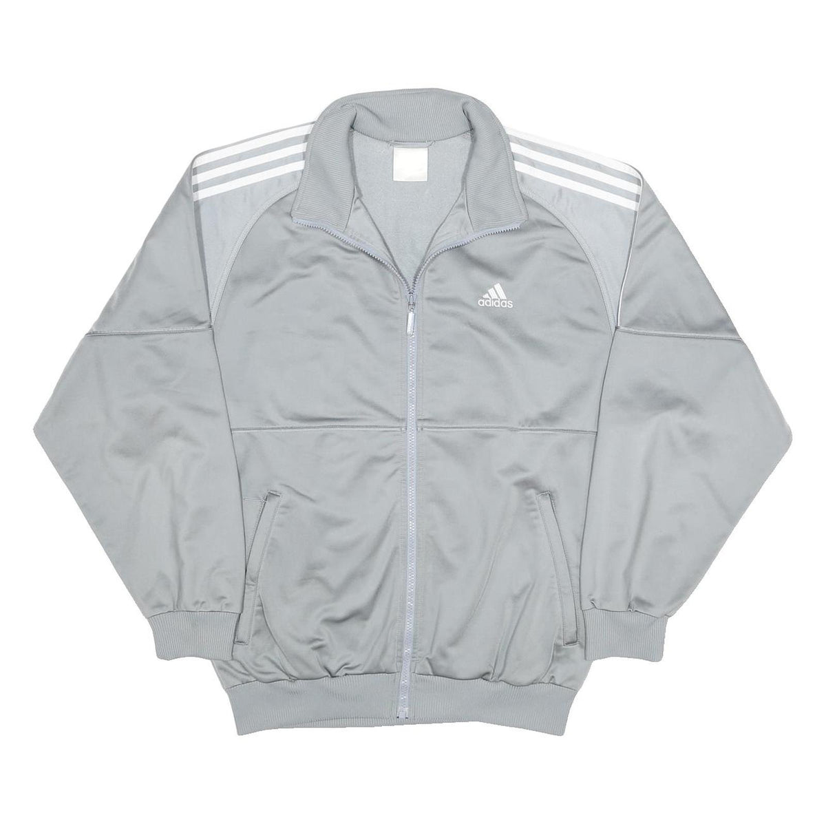 ADIDAS Mens Grey & White Athletic Jacket M Polyester Zip Track Top