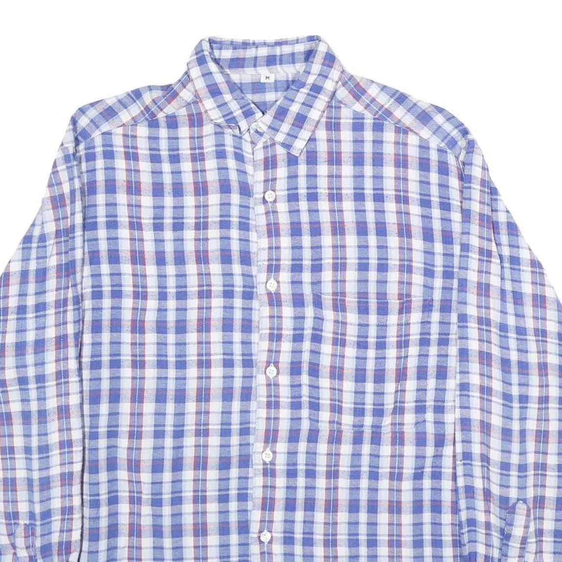 Mens Blue & Red Check Shirt M Cotton Casual Long Sleeve Button Closure