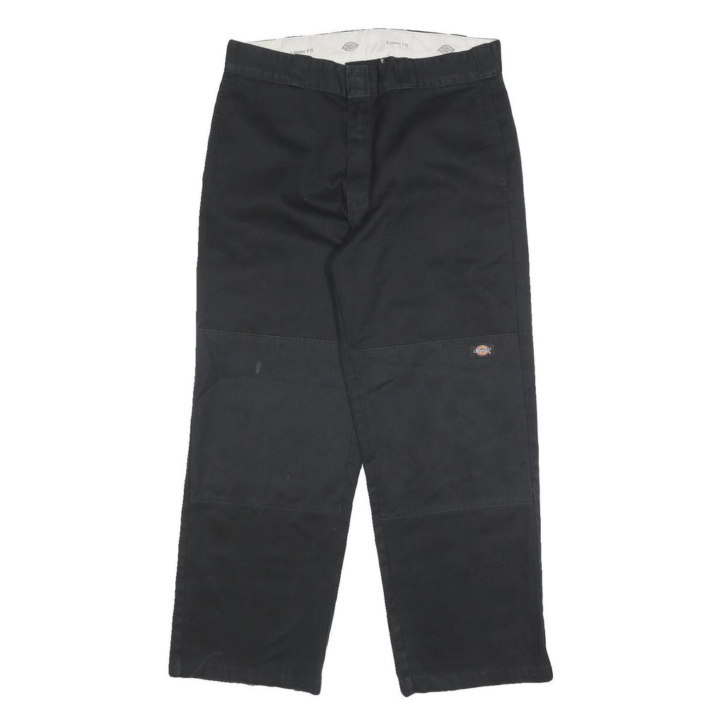 DICKIES Mens Black Cotton Blend Loose Fit Straight Trousers W34 L30 Workwear