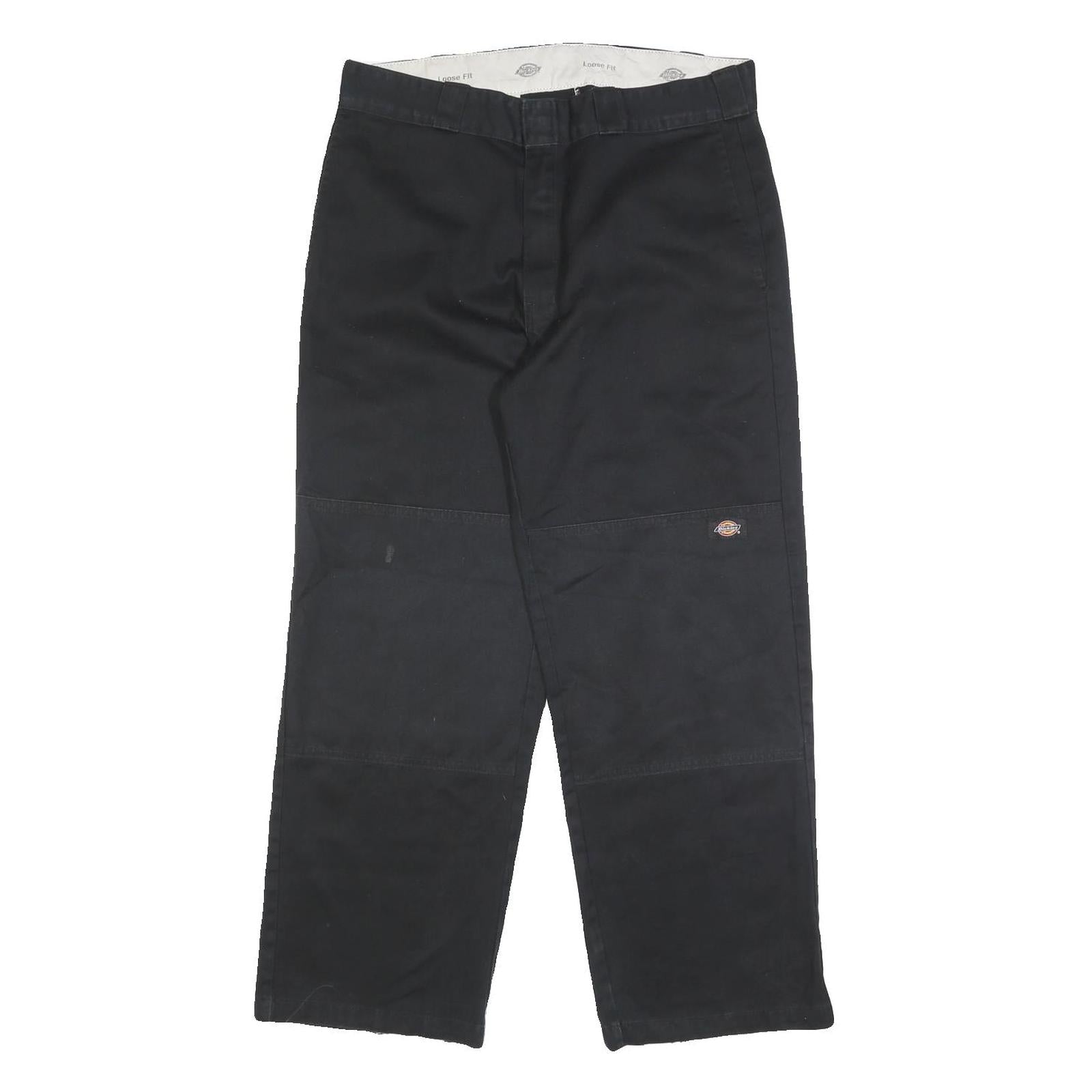 DICKIES Mens Black Cotton Blend Loose Fit Straight Trousers W34 L30 Workwear
