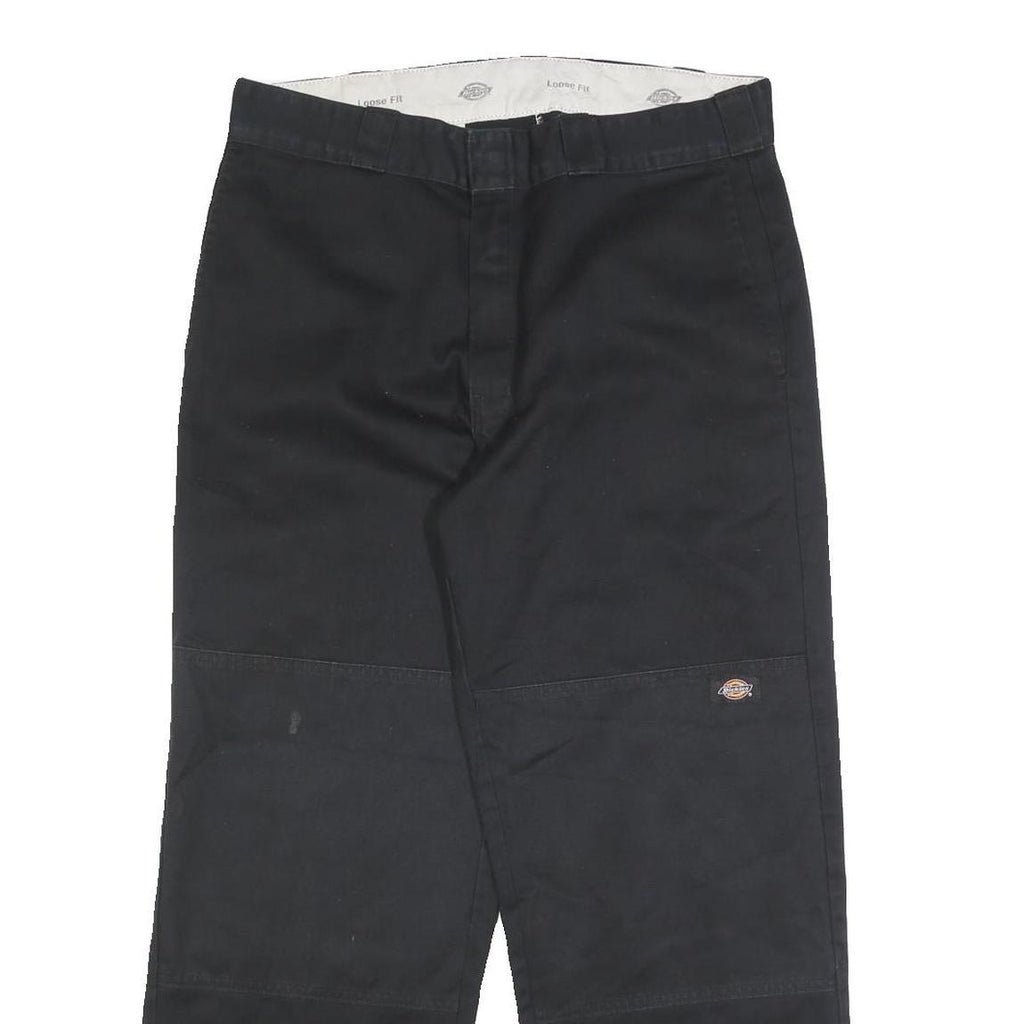 DICKIES Mens Black Cotton Blend Loose Fit Straight Trousers W34 L30 Workwear