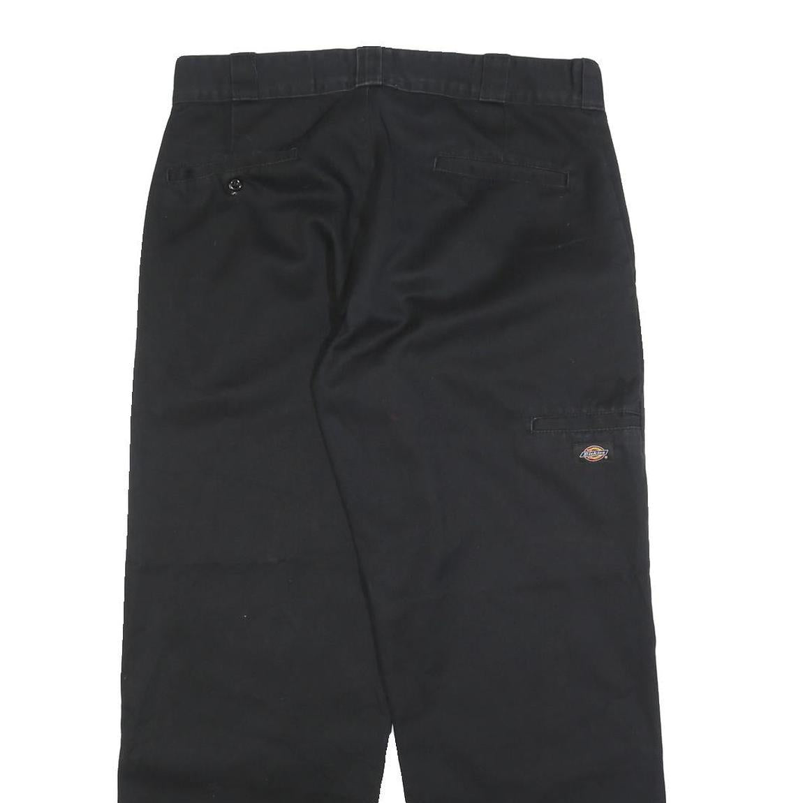 DICKIES Mens Black Cotton Blend Loose Fit Straight Trousers W34 L30 Workwear