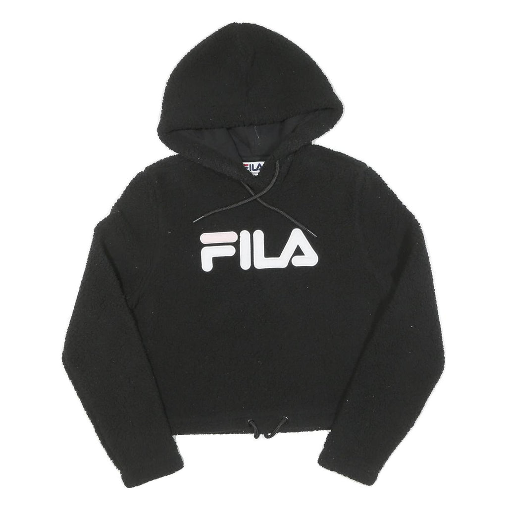 FILA Womens Black Logo Cropped Pullover Hoodie XS