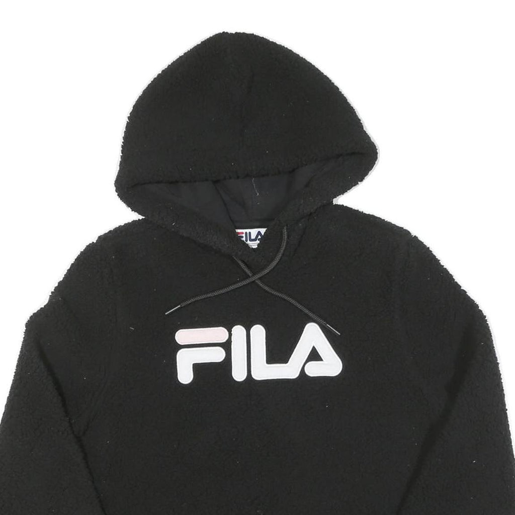 FILA Womens Black Logo Cropped Pullover Hoodie XS