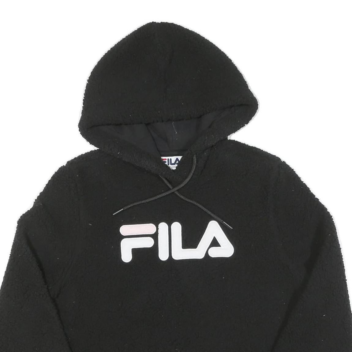 FILA Womens Black Logo Cropped Pullover Hoodie XS