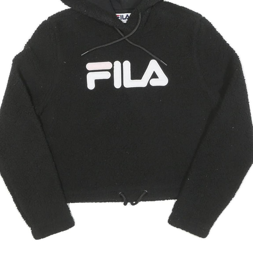 FILA Womens Black Logo Cropped Pullover Hoodie XS