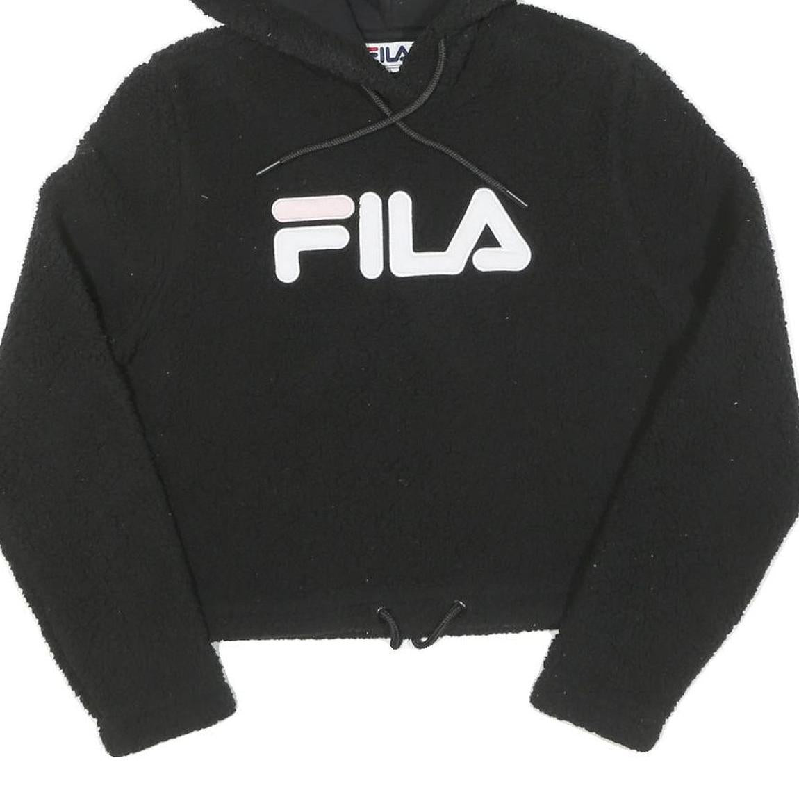 FILA Womens Black Logo Cropped Pullover Hoodie XS