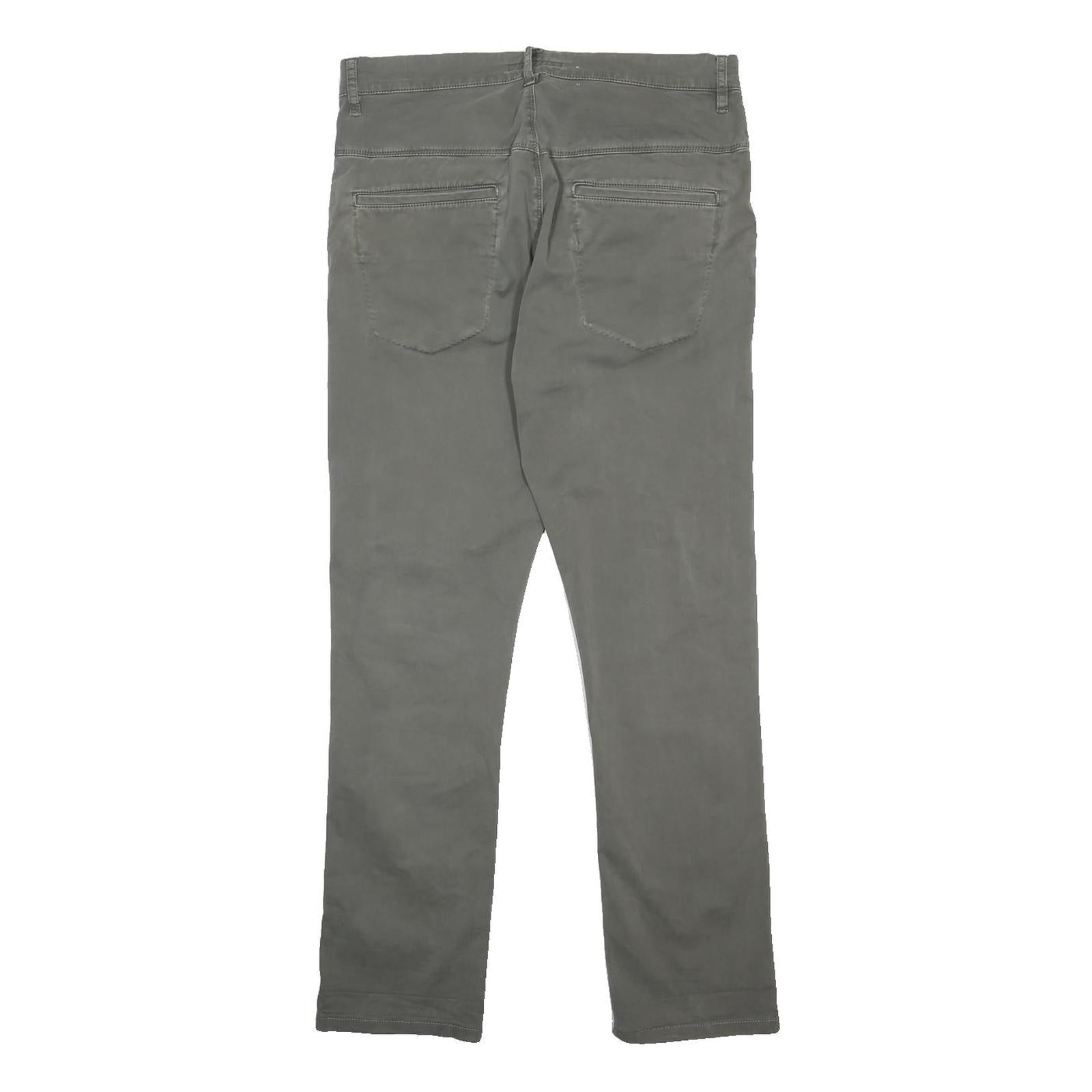 NUDIE JEANS Mens Cotton Blend Grey Slim Straight Trousers W33 L32 Stylish Zip