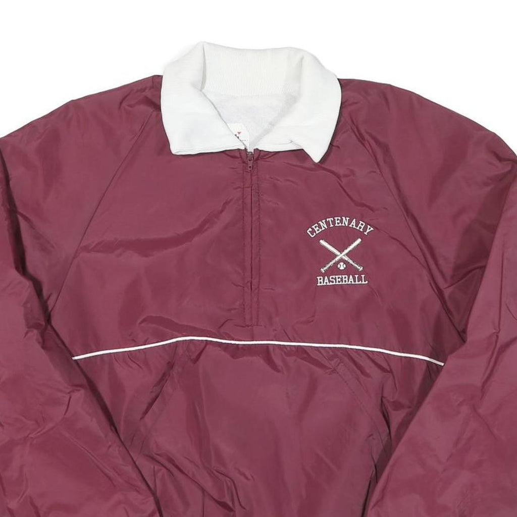OPTI Mens Maroon & White Baseball Baseball Jacket L Polyester Blend Zip Pullover