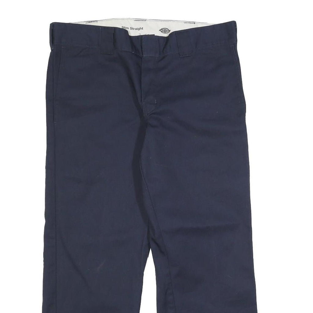 DICKIES Mens Cotton Blend Navy Regular Slim Straight Trousers W33 L26 Workwear