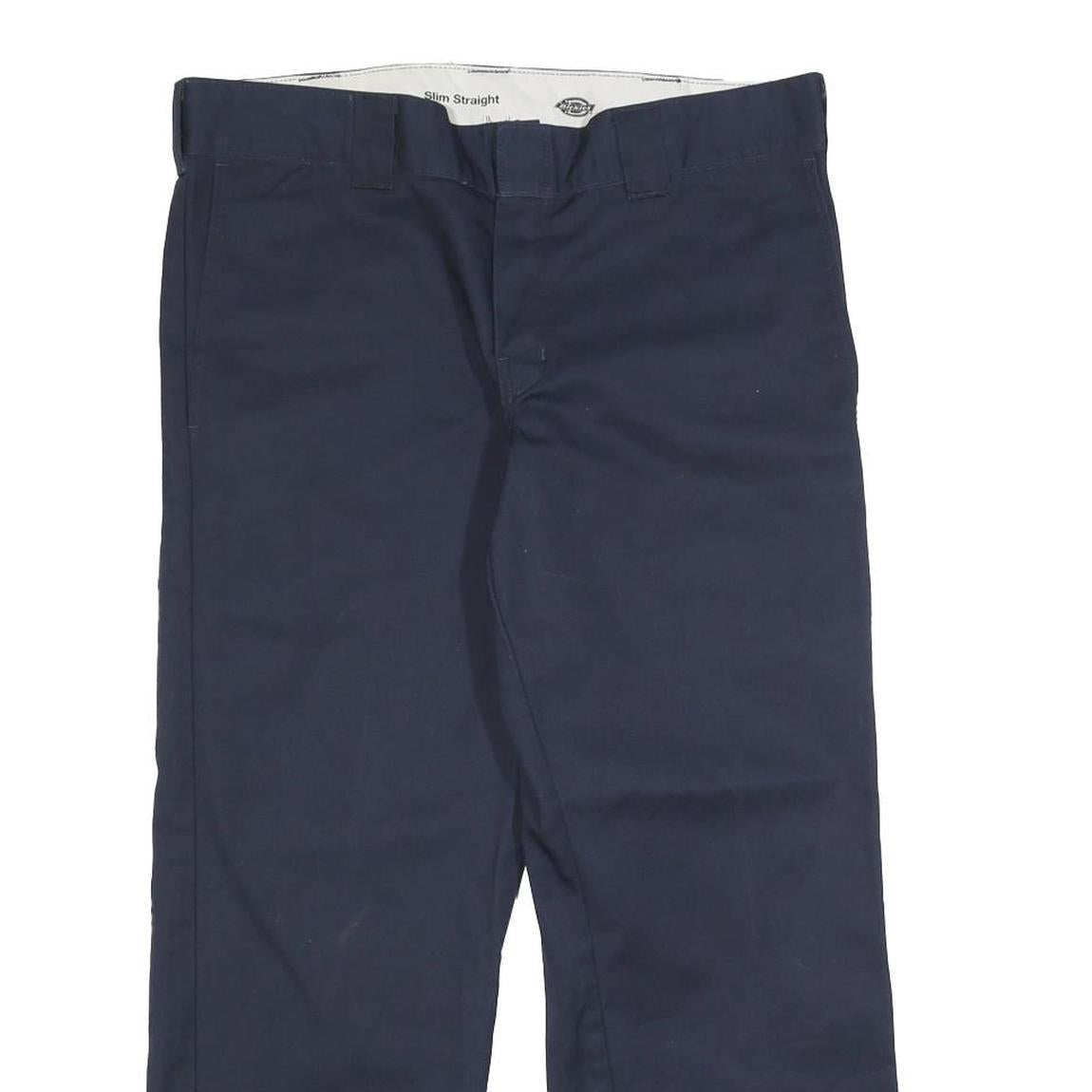 DICKIES Mens Cotton Blend Navy Regular Slim Straight Trousers W33 L26 Workwear
