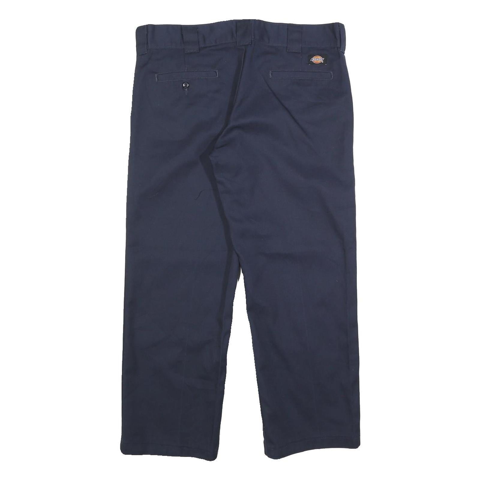 DICKIES Mens Cotton Blend Navy Regular Slim Straight Trousers W33 L26 Workwear