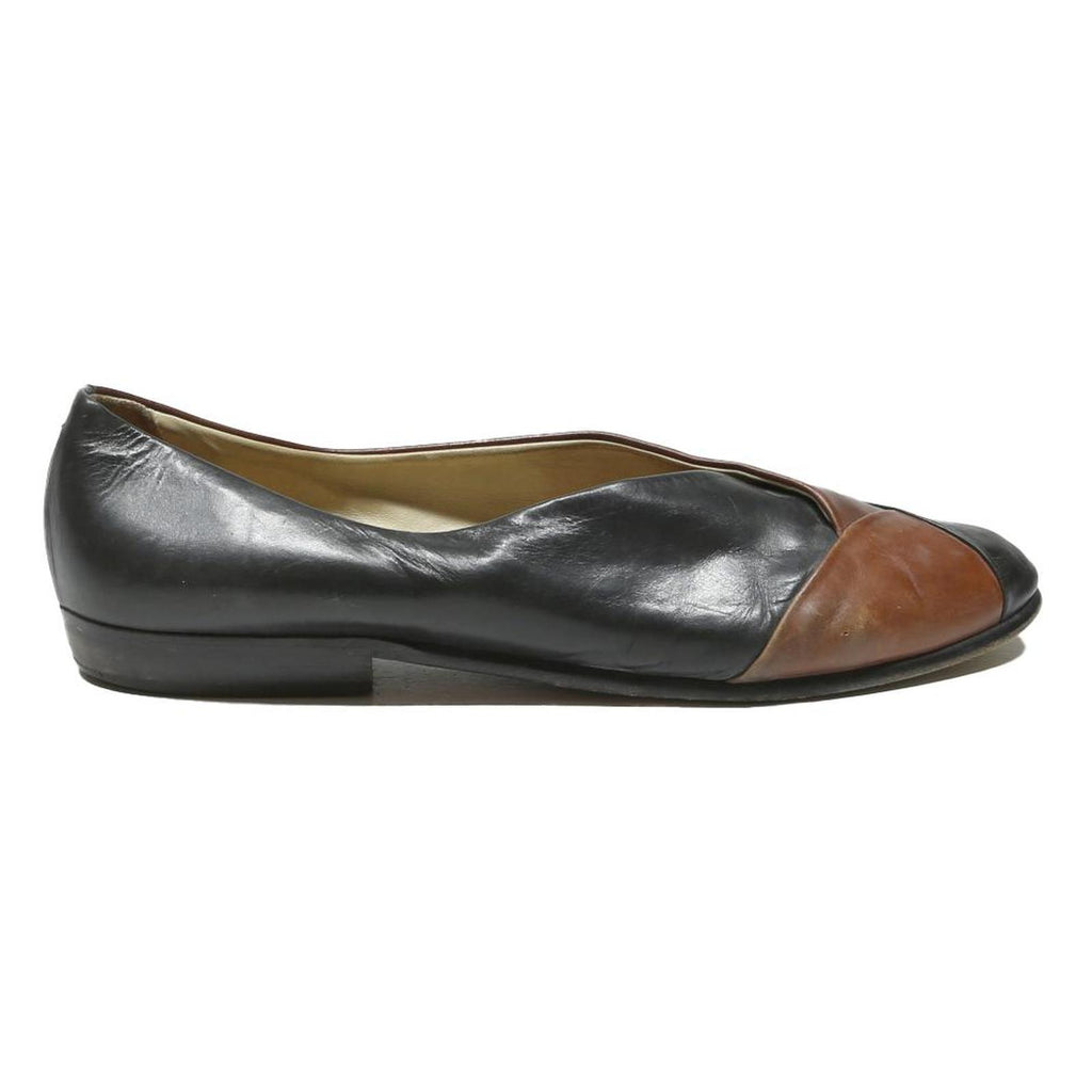 BALLY Womens Leather Two Tone Brown Black Ballet Shoes UK 8.5 Classic Comfort