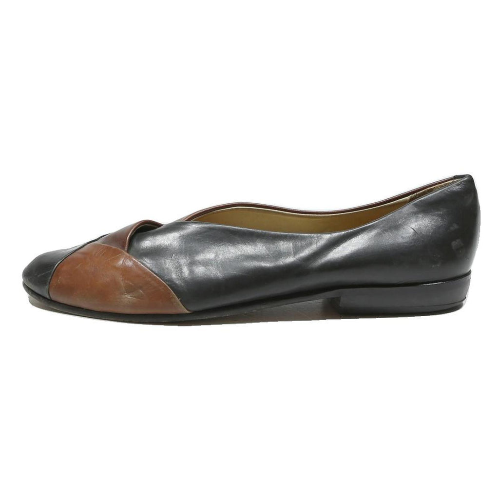 BALLY Womens Leather Two Tone Brown Black Ballet Shoes UK 8.5 Classic Comfort