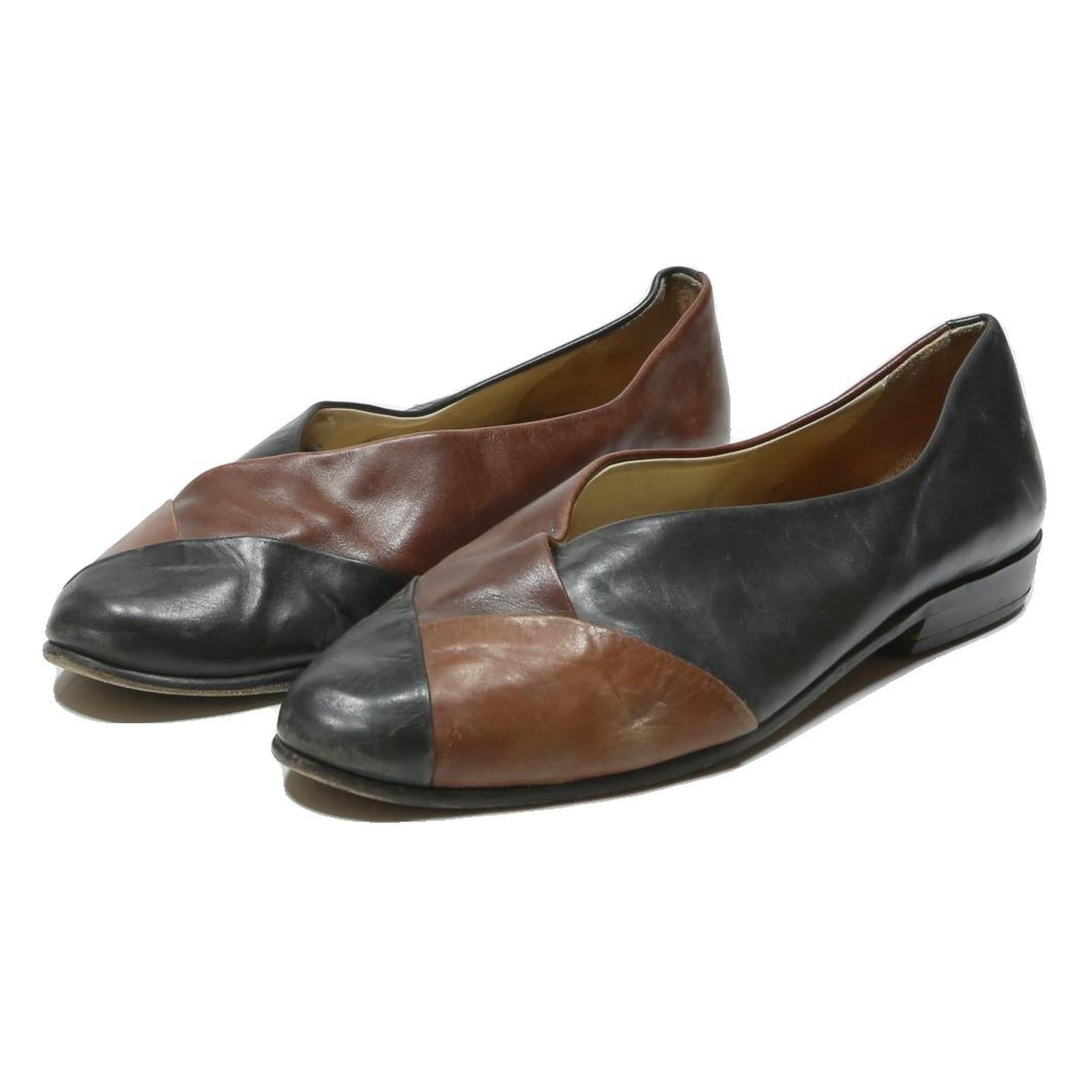 BALLY Womens Leather Two Tone Brown Black Ballet Shoes UK 8.5 Classic Comfort