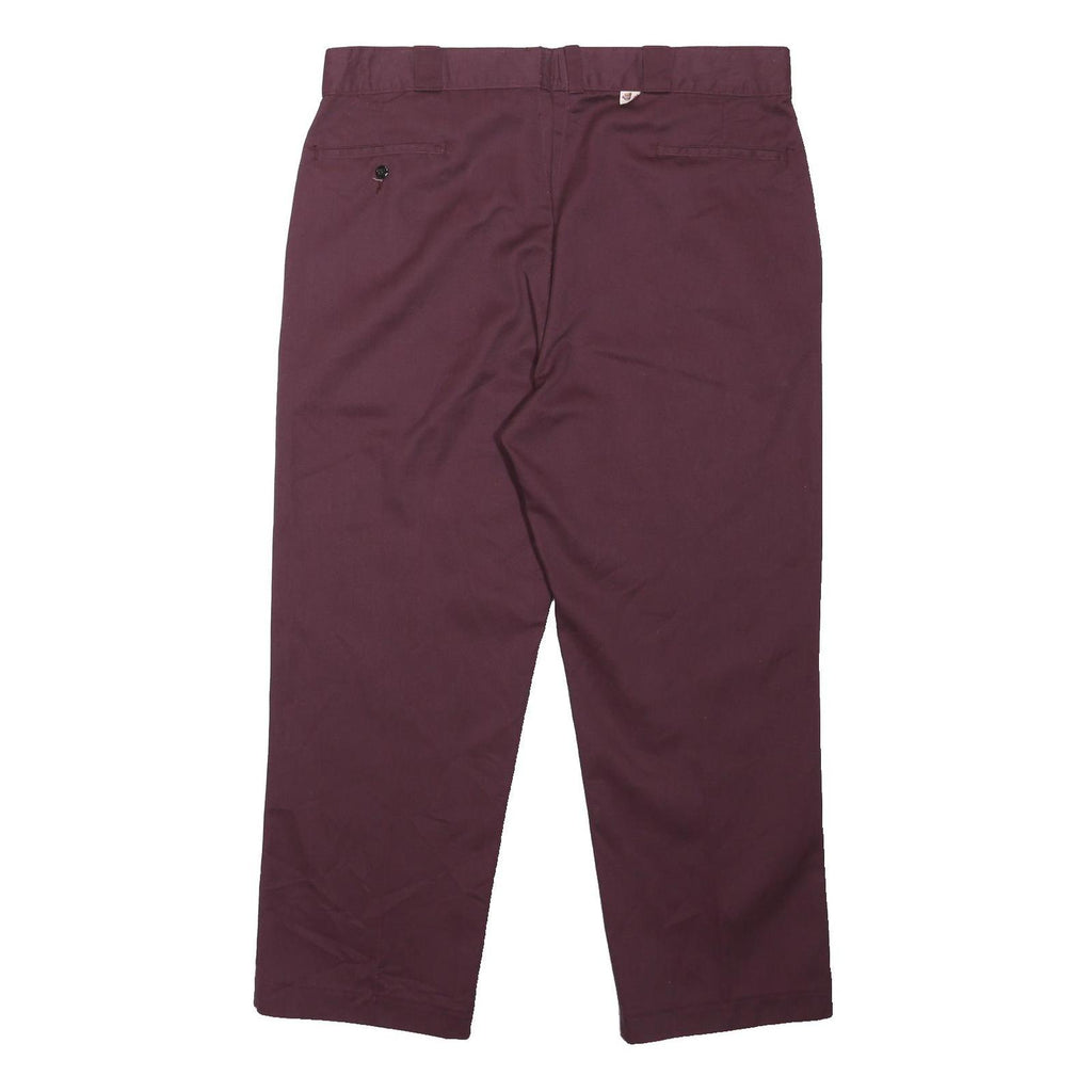 DICKIES Mens Polyester Blend Burgundy Regular Straight Trousers W38 L28 Workwear