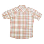 Mens Beige & Red Plaid Cotton Shirt L Button Short Sleeve Casual Summer Wear