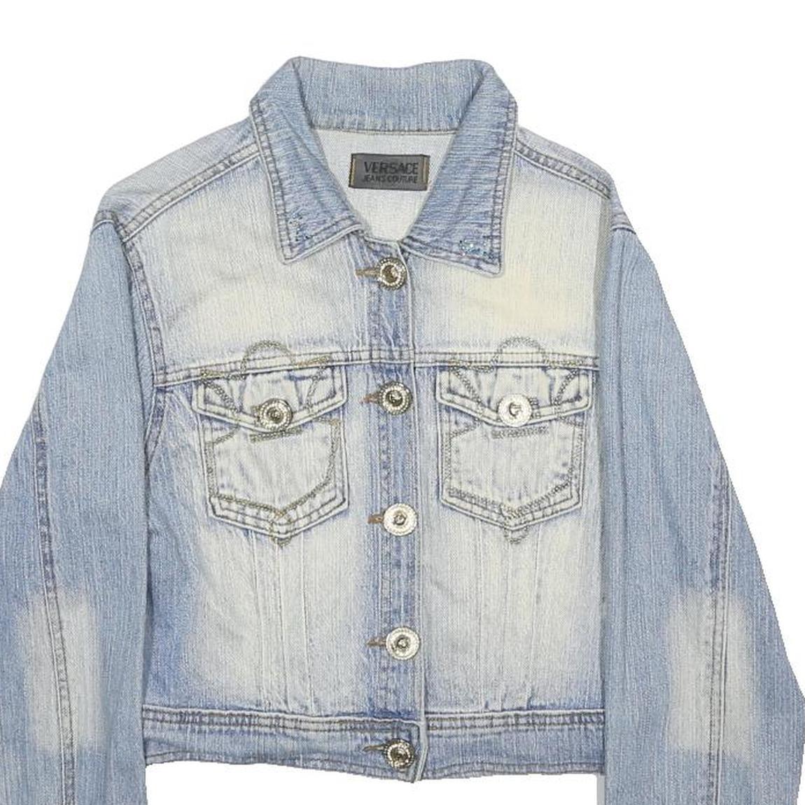 VERSACE JEANS COUTURE Womens Blue Denim Jacket S Cotton Blend Button Denim Chic
