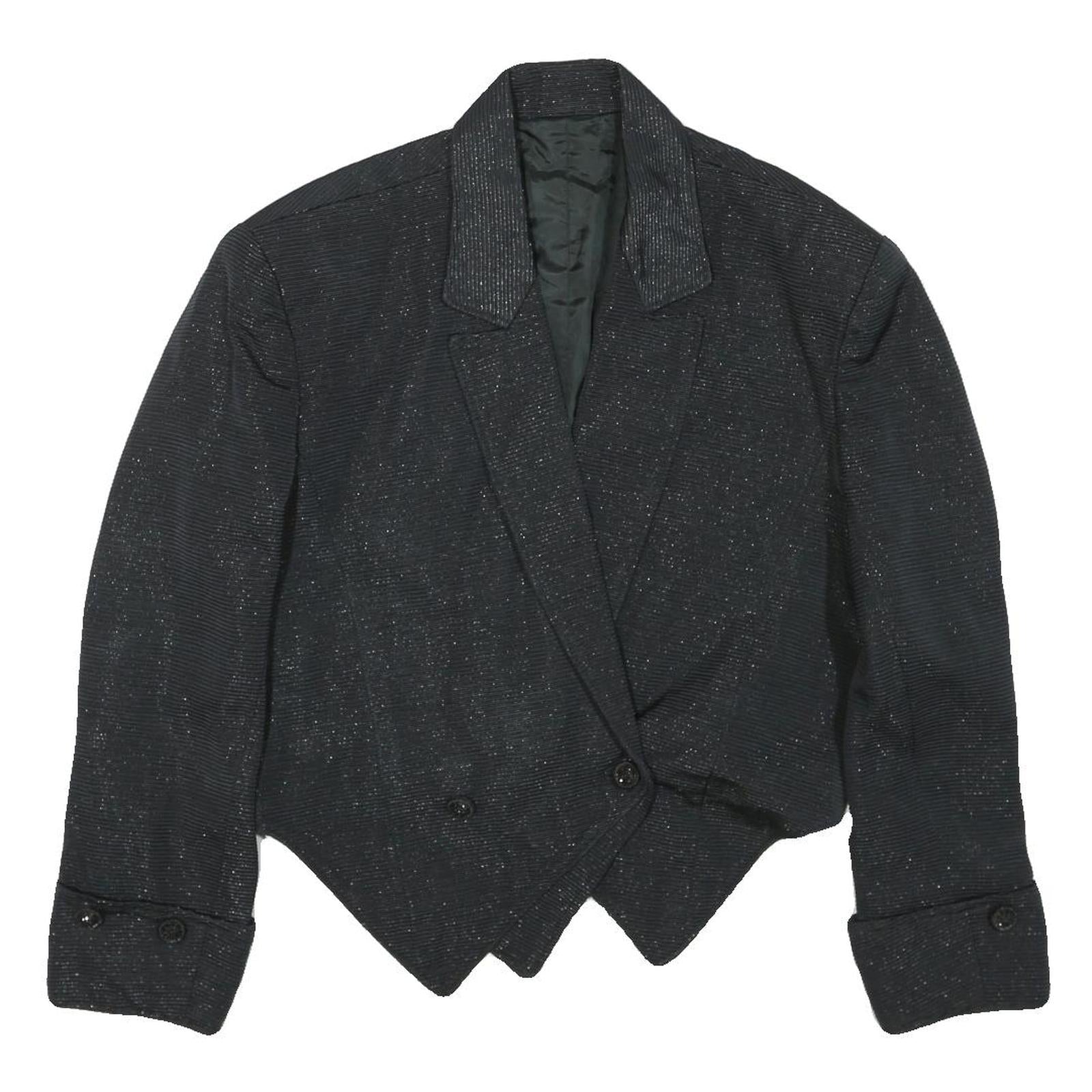 Womens Black Button Jacket L Woven Glitter Evening Wear