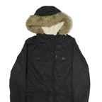 LEVI'S Womens Black Cotton Hooded Jacket M Zip Casual Winter Outerwear