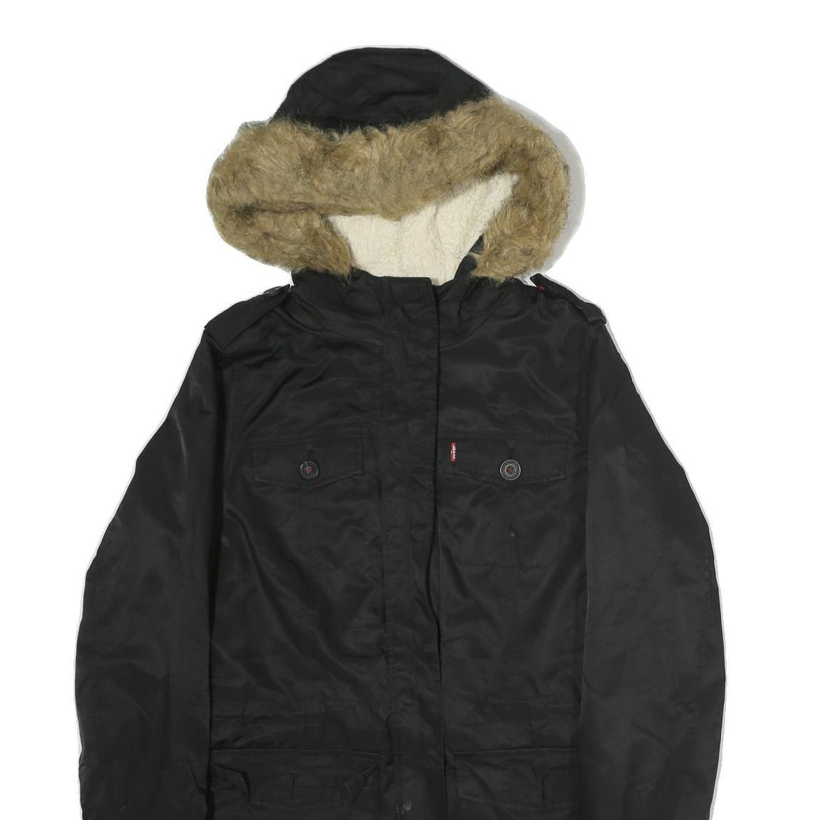 LEVI'S Womens Black Cotton Hooded Jacket M Zip Casual Winter Outerwear