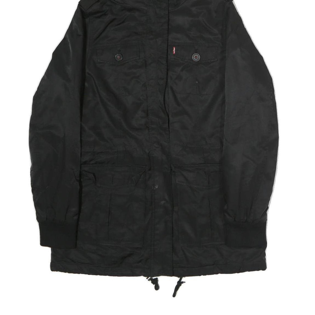 LEVI'S Womens Black Cotton Hooded Jacket M Zip Casual Winter Outerwear