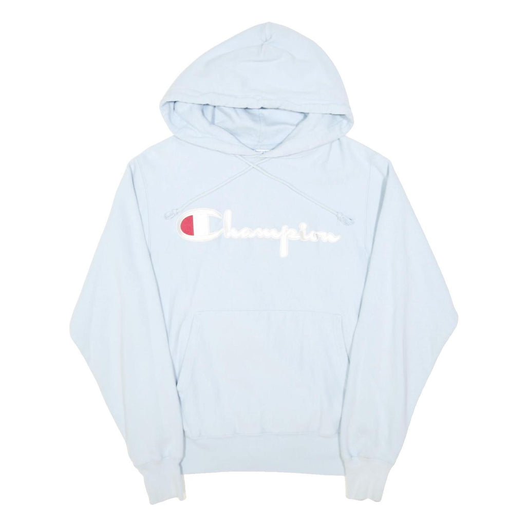 CHAMPION REVERSE WEAVE Mens Light Blue Pullover Hoodie S Embroidered Logo