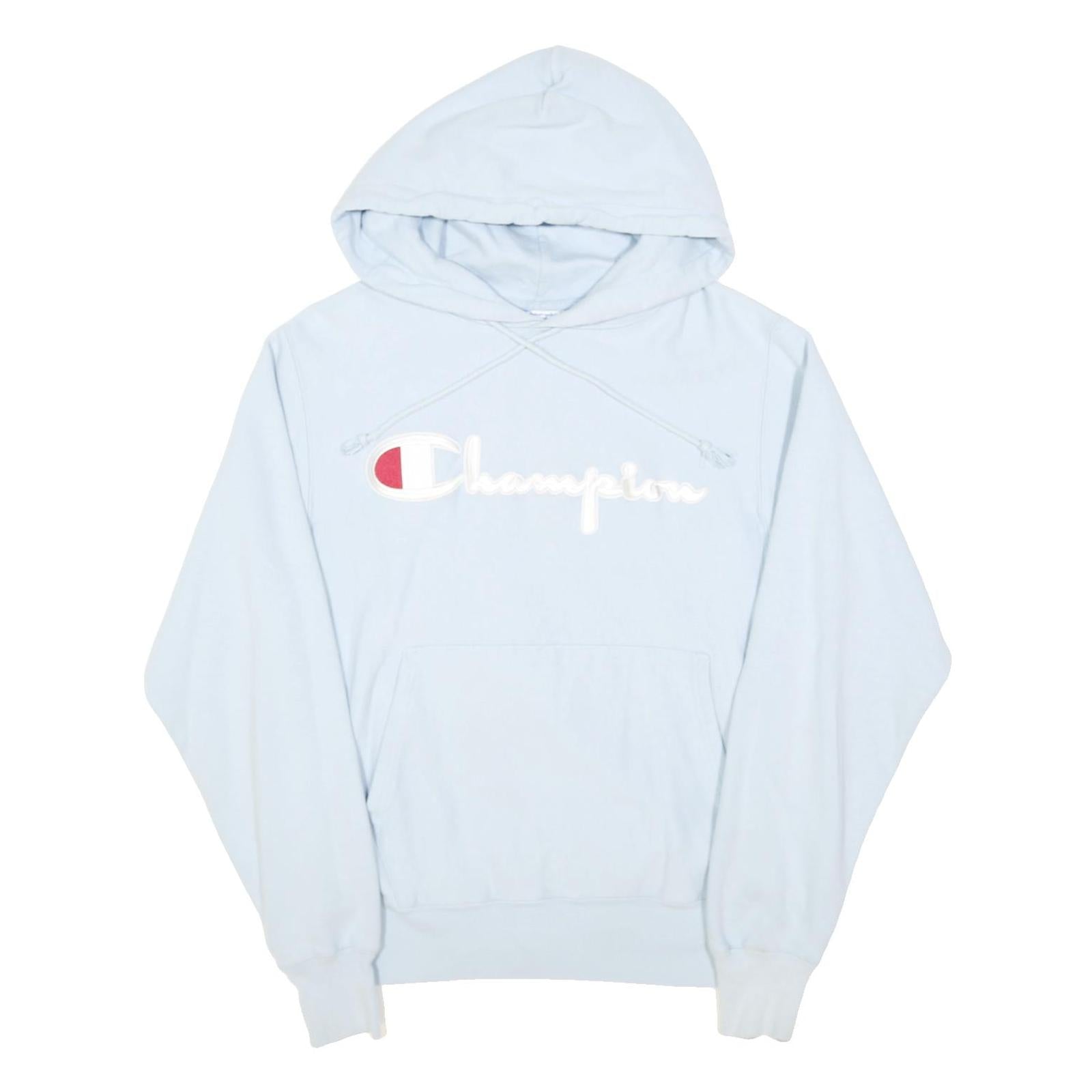 CHAMPION REVERSE WEAVE Mens Light Blue Pullover Hoodie S Embroidered Logo
