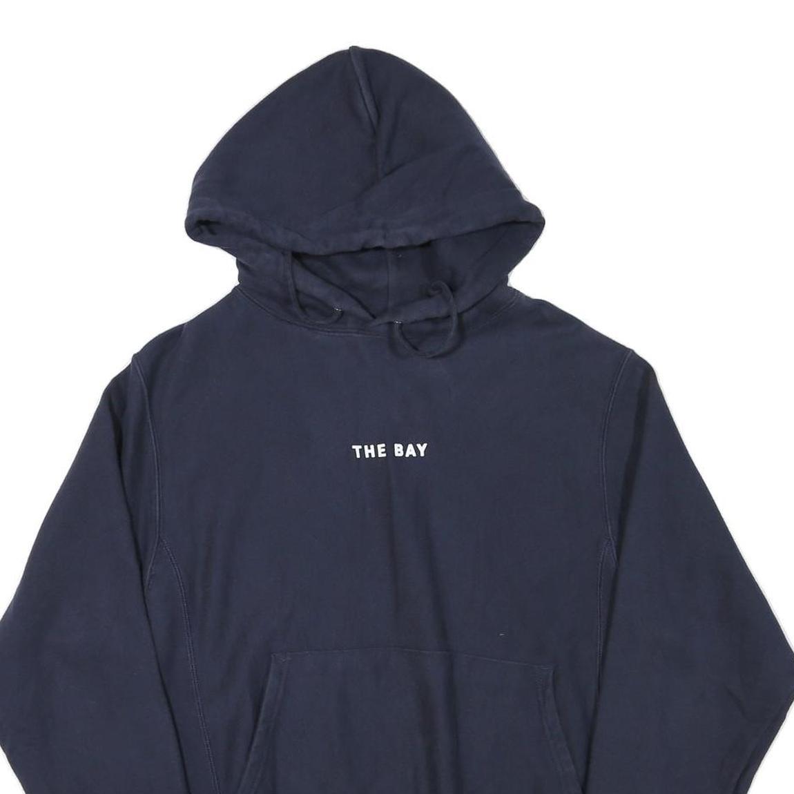 CHAMPION Mens Navy Blue Hoodie S The Bay Graphic Print Pullover Cotton Blend