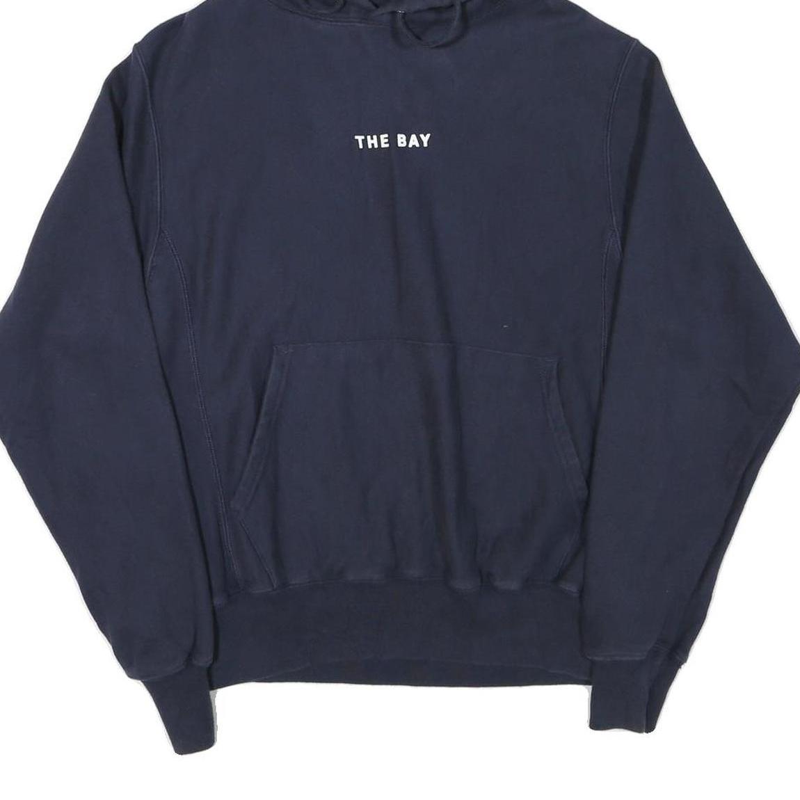 CHAMPION Mens Navy Blue Hoodie S The Bay Graphic Print Pullover Cotton Blend