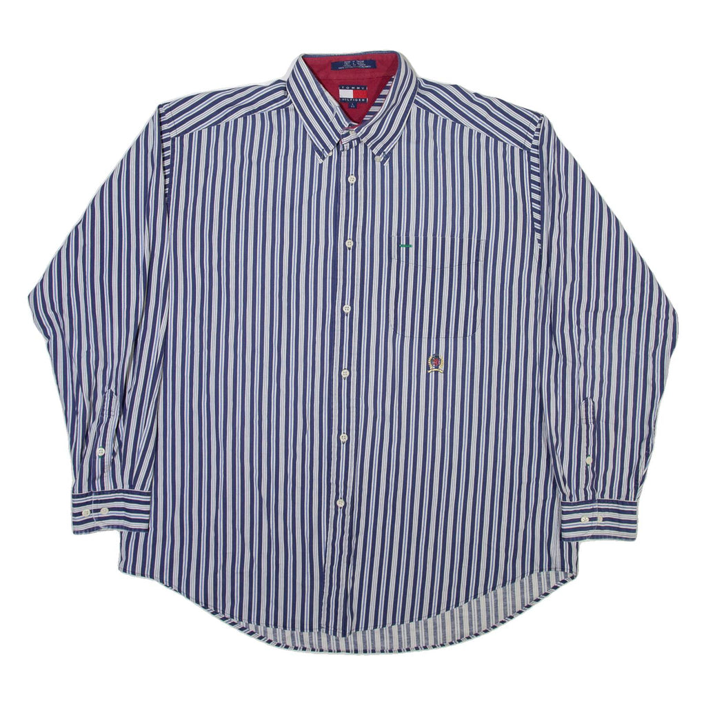 TOMMY HILFIGER Mens Shirt Blue Striped Long Sleeve L