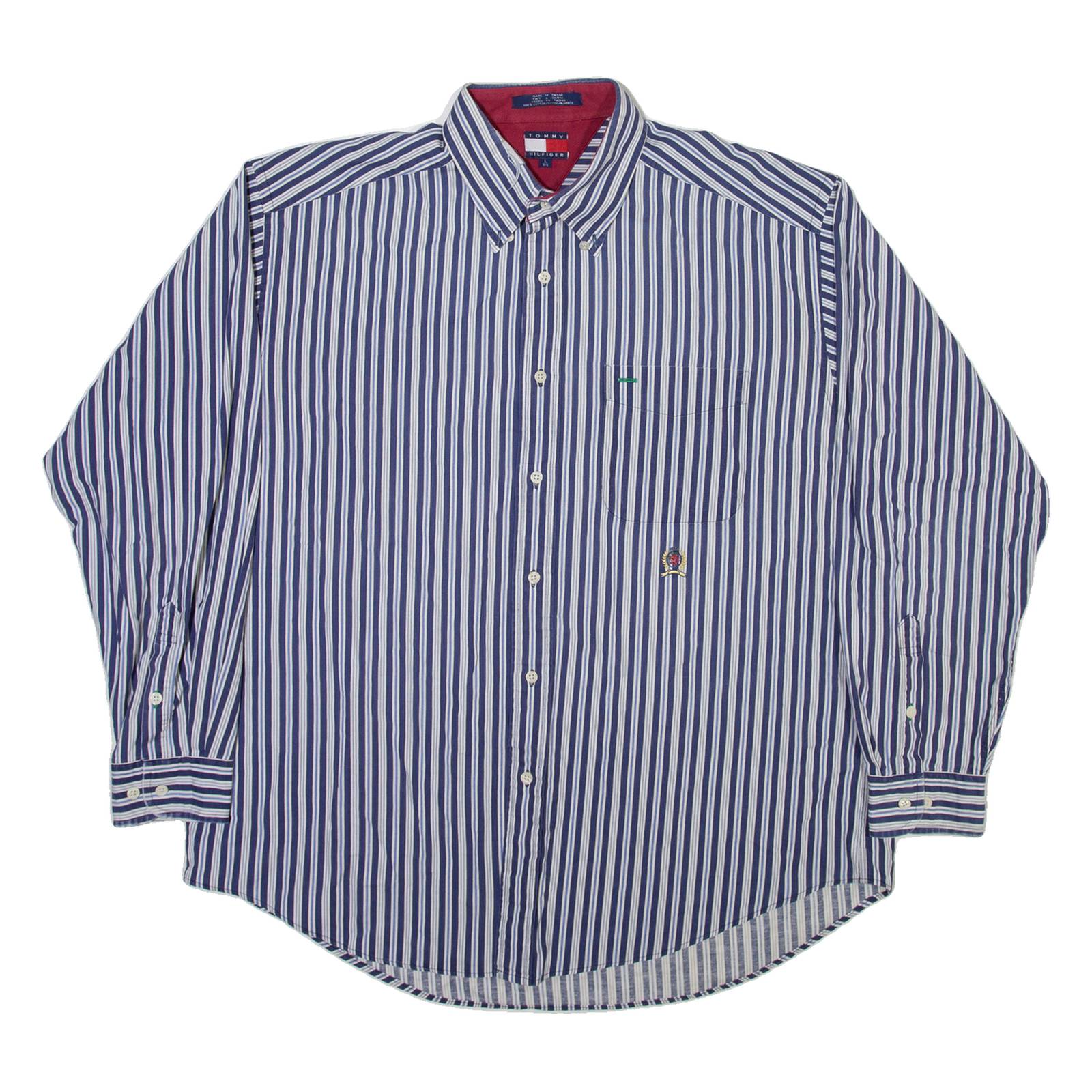 TOMMY HILFIGER Mens Shirt Blue Striped Long Sleeve L