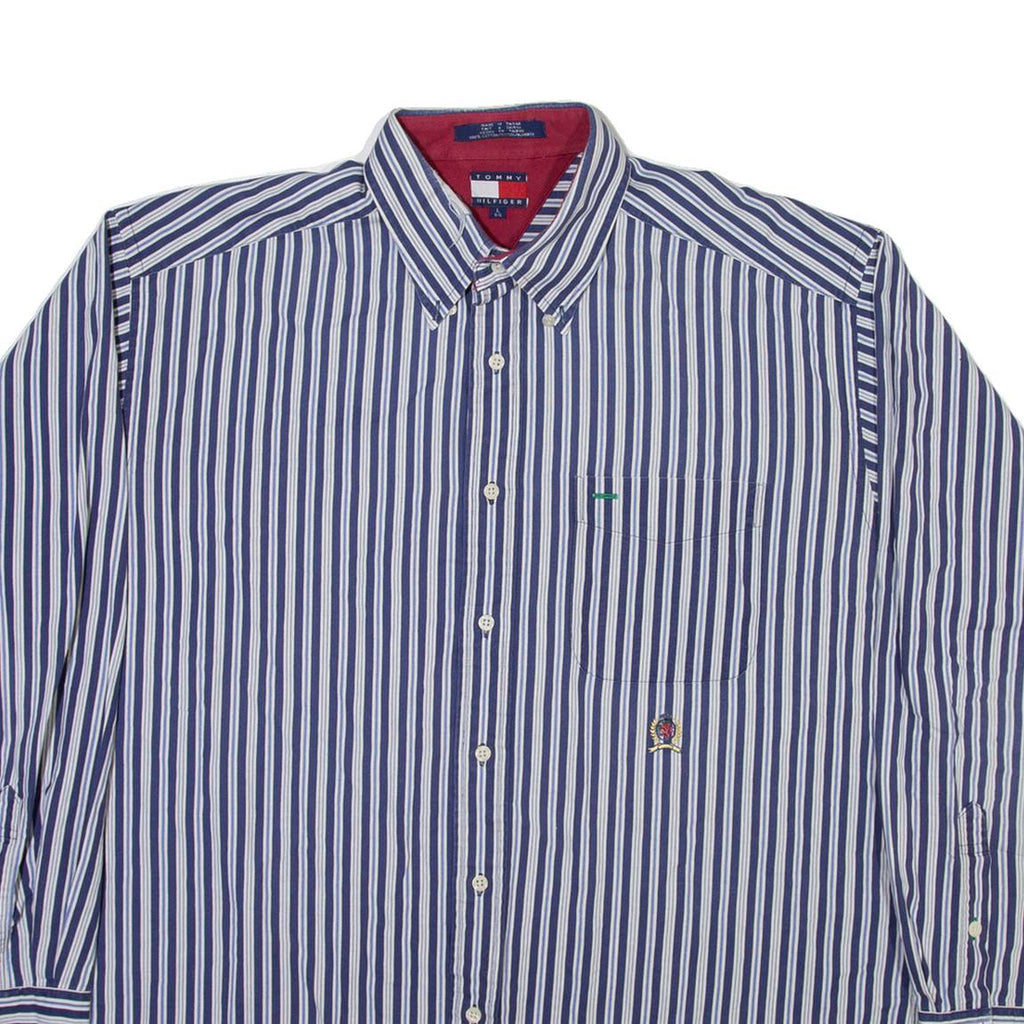 TOMMY HILFIGER Mens Shirt Blue Striped Long Sleeve L