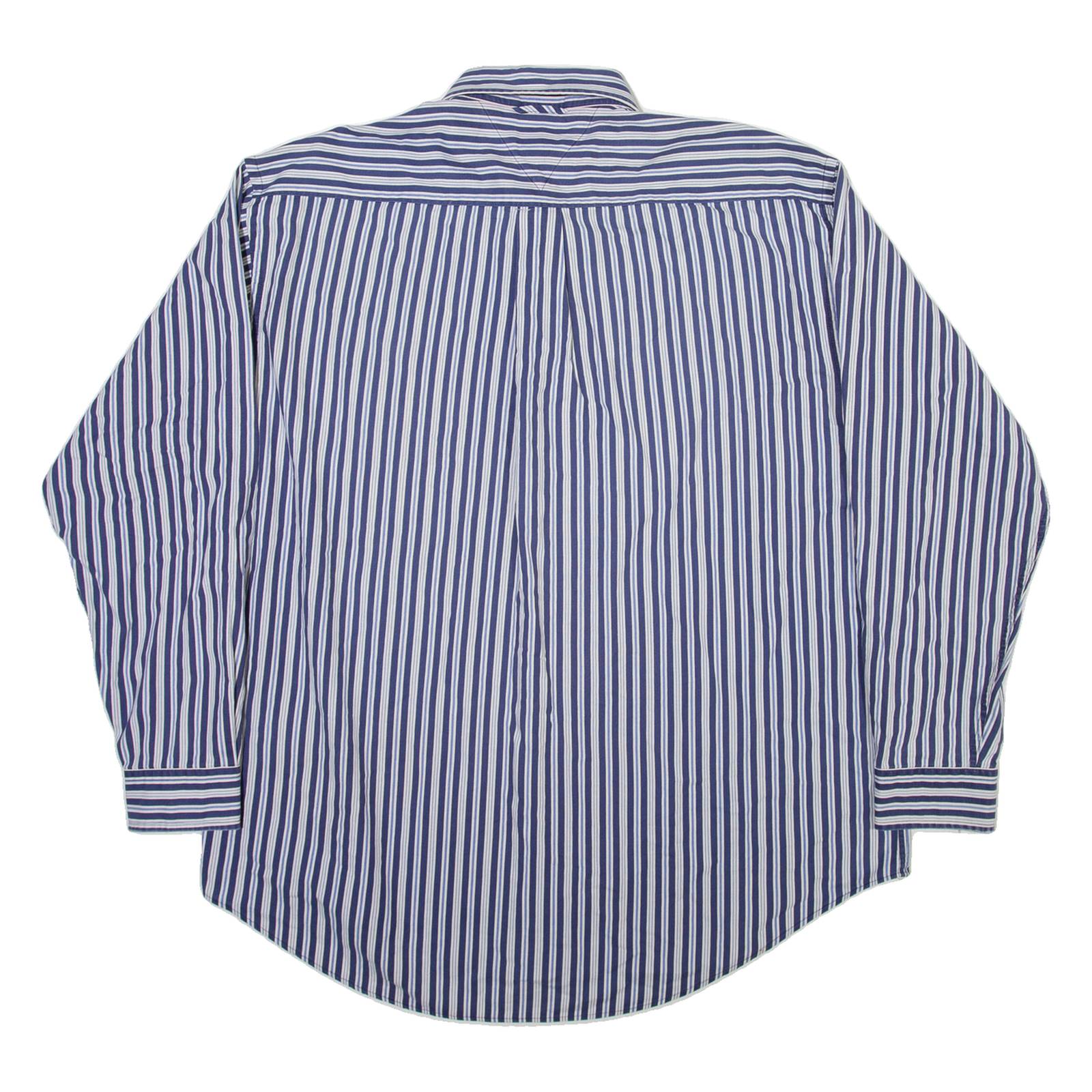 TOMMY HILFIGER Mens Shirt Blue Striped Long Sleeve L
