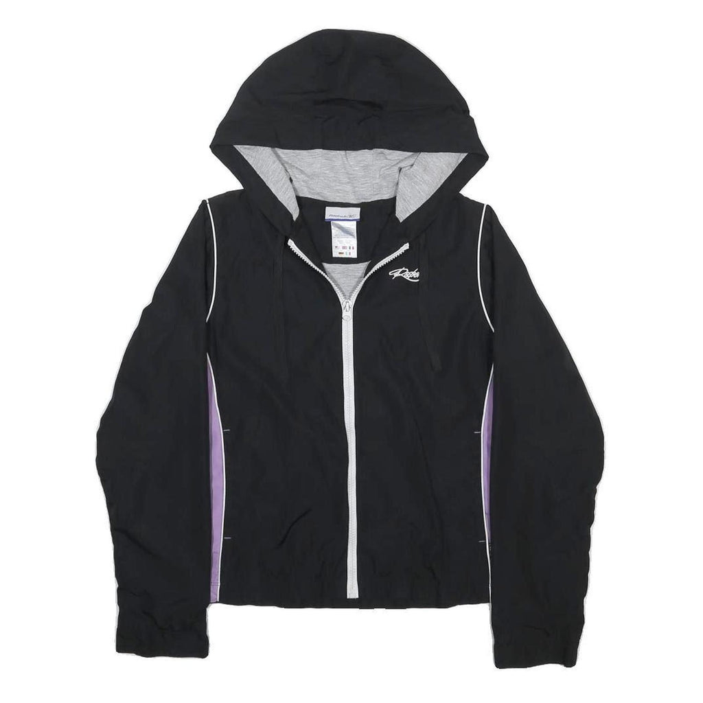 REEBOK Womens Black & Purple Lightweight Hooded Jacket UK 10 Polyester Blend Zip