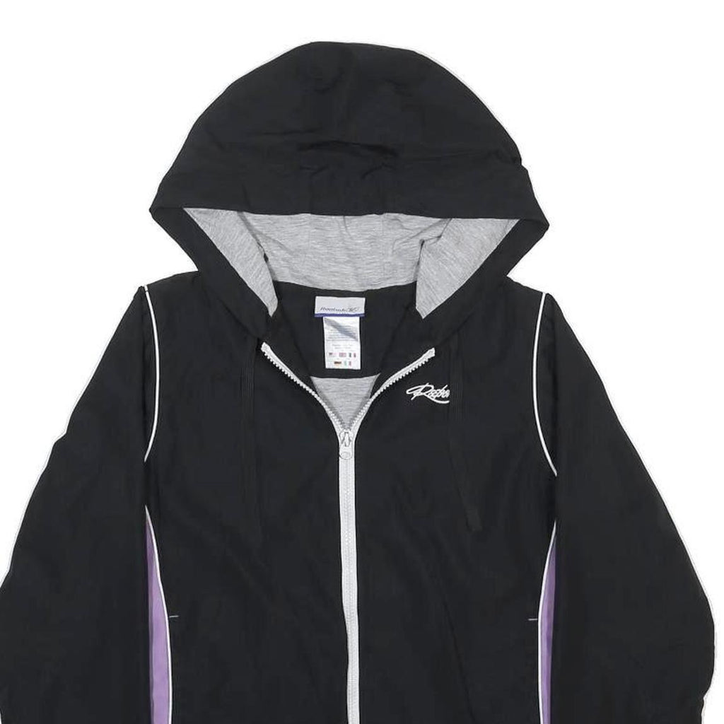 REEBOK Womens Black & Purple Lightweight Hooded Jacket UK 10 Polyester Blend Zip