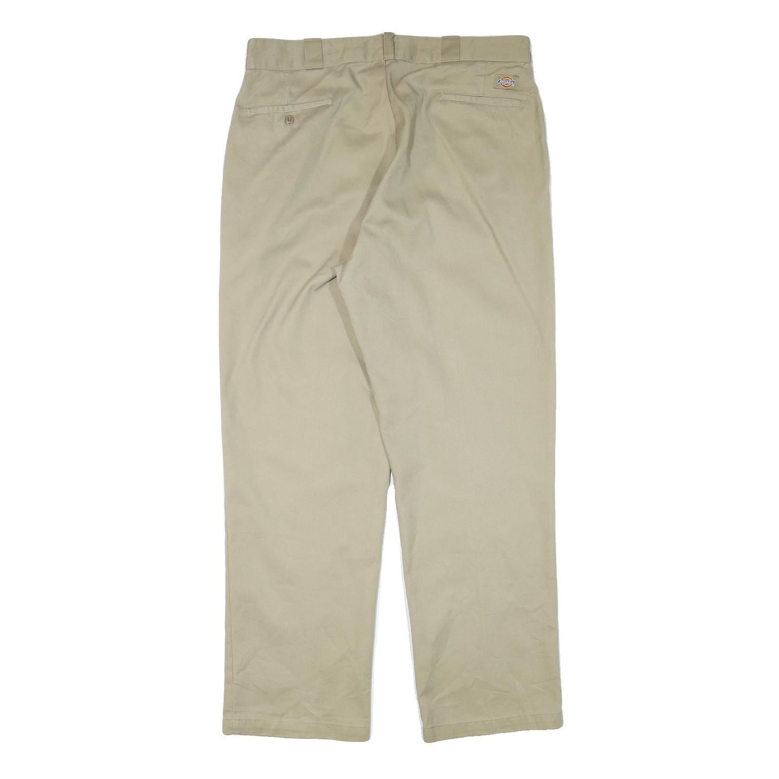 DICKIES Mens Regular Beige Cotton Blend Zip Trousers W36 L31 Workwear Classic