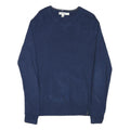 CALVIN KLEIN Mens Blue Plain Jumper V-Neck Basic Knit M Classic Cotton Blend