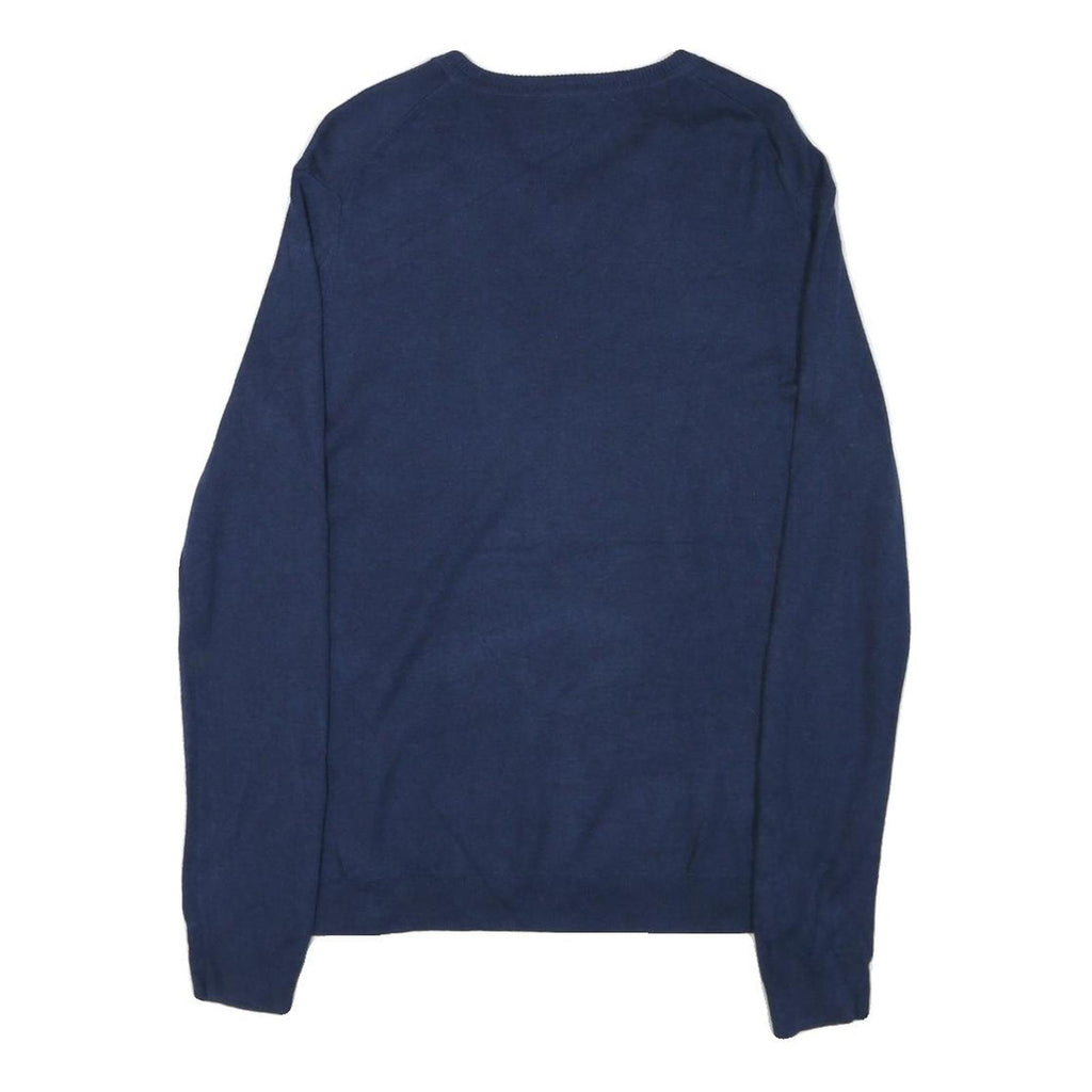 CALVIN KLEIN Mens Blue Plain Jumper V-Neck Basic Knit M Classic Cotton Blend