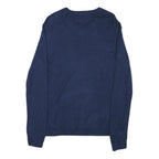CALVIN KLEIN Mens Blue Plain Jumper V-Neck Basic Knit M Classic Cotton Blend
