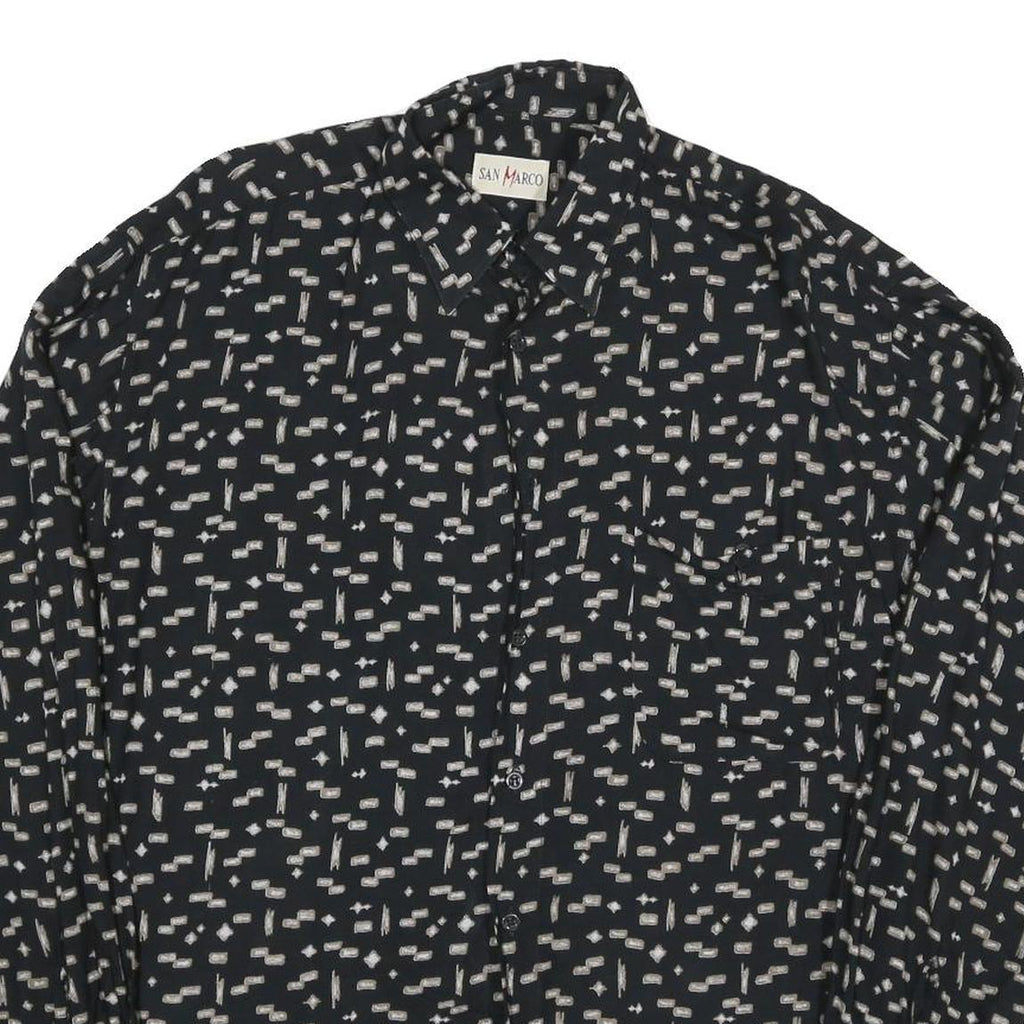 Mens Black Printed Cotton Blend Shirt M Casual Long Sleeve Button Closure