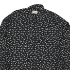 Mens Black Printed Cotton Blend Shirt M Casual Long Sleeve Button Closure