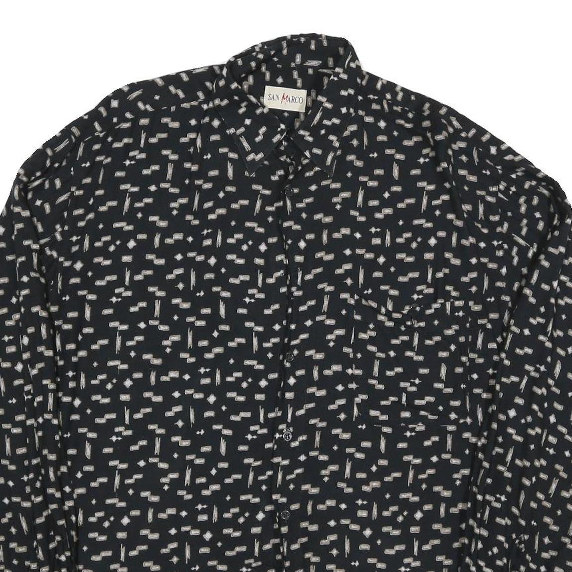 Mens Black Printed Cotton Blend Shirt M Casual Long Sleeve Button Closure