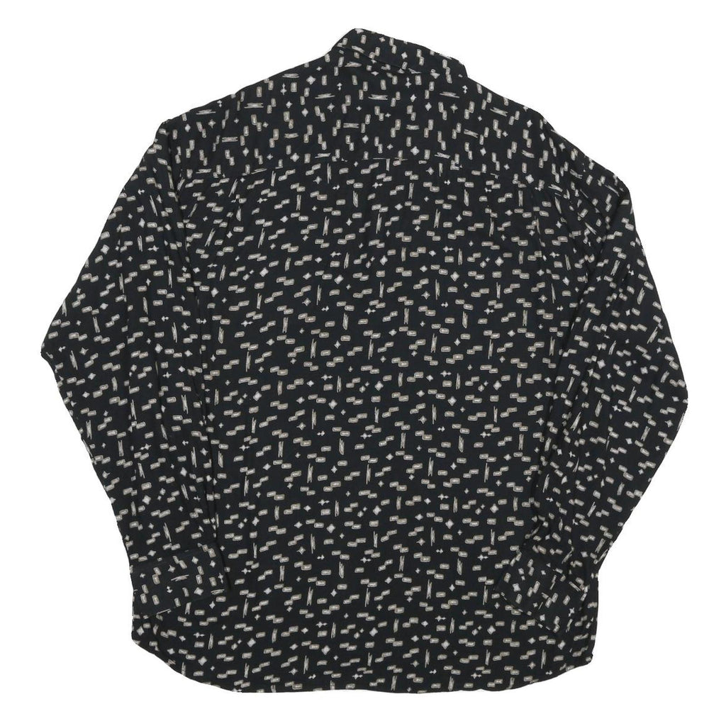 Mens Black Printed Cotton Blend Shirt M Casual Long Sleeve Button Closure