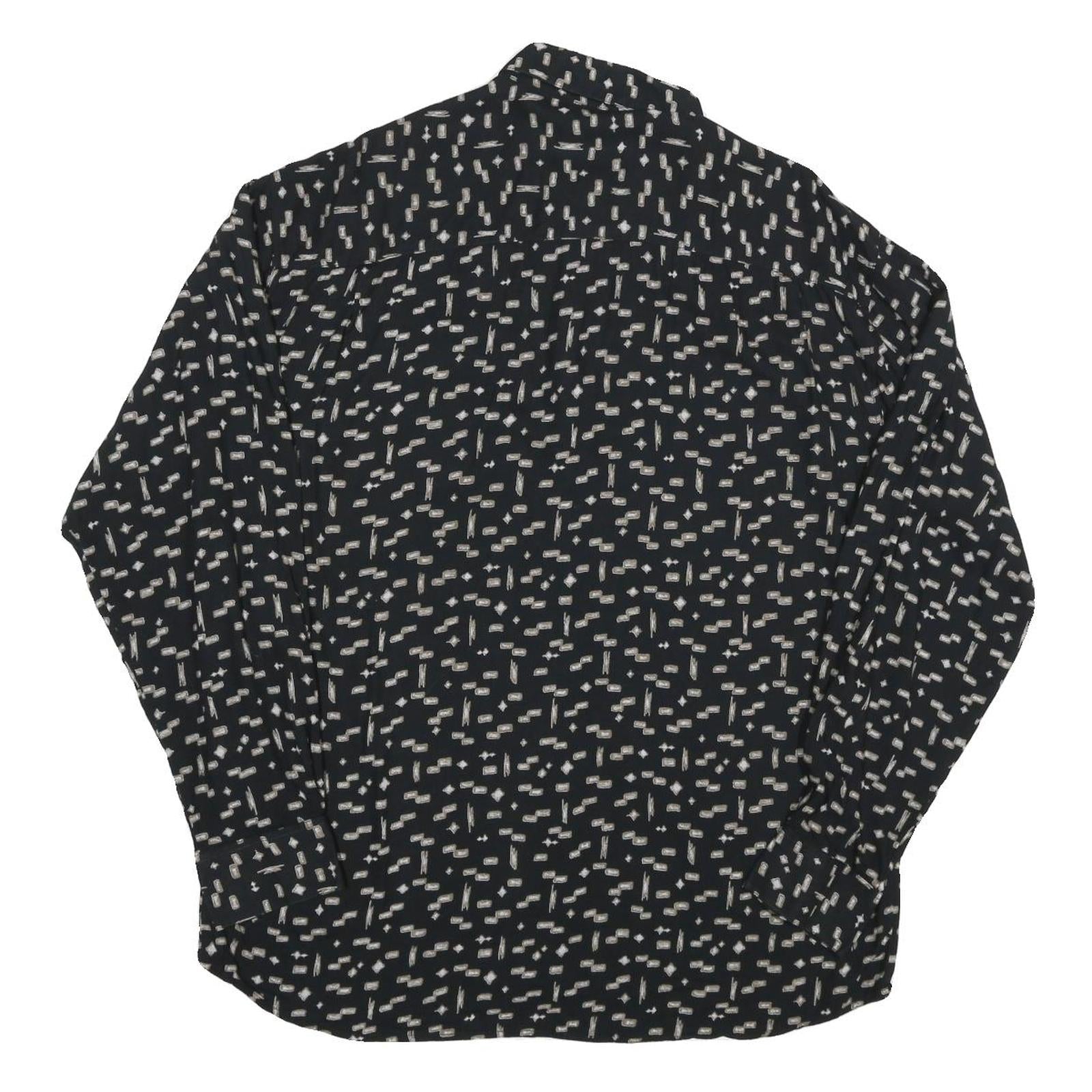 Mens Black Printed Cotton Blend Shirt M Casual Long Sleeve Button Closure